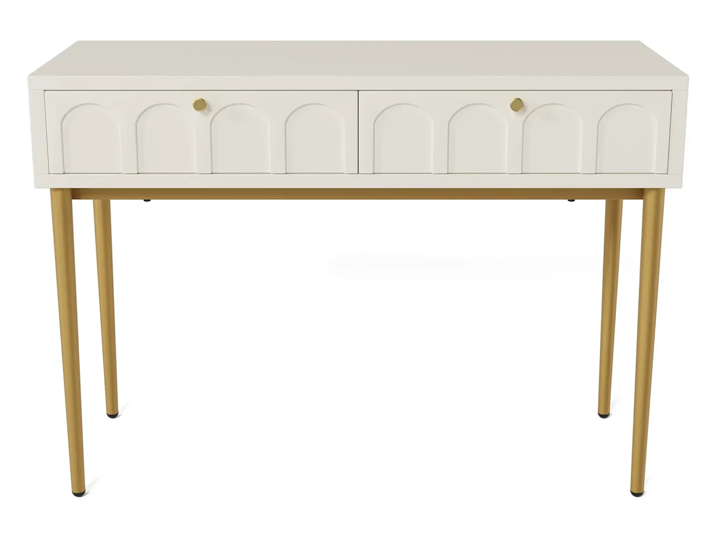 Consola com 2 gavetas - Branco leitoso e dourado - Madeira e metal