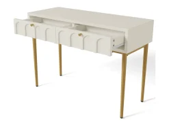 Consola com 2 gavetas - Branco leitoso e dourado - Madeira e metal