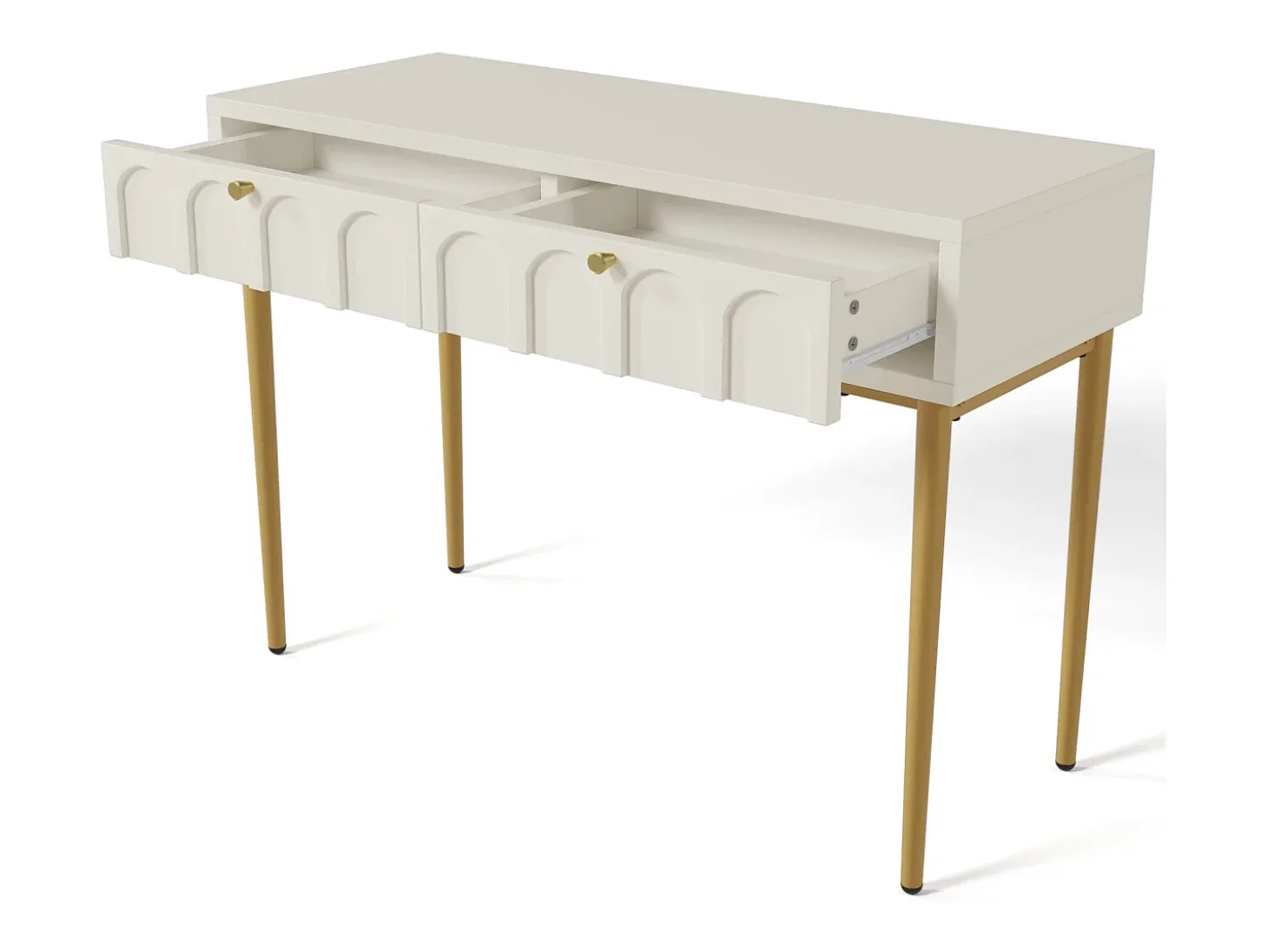 Consola com 2 gavetas - Branco leitoso e dourado - Madeira e metal