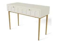 Consola com 2 gavetas - Branco leitoso e dourado - Madeira e metal
