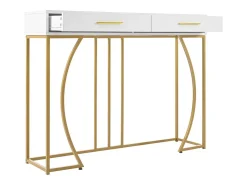 Consola com 2 gavetas - estilo moderno - Branco e Dourado
