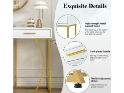 Consola com 2 gavetas - estilo moderno - Branco e Dourado