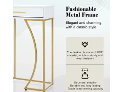 Consola com 2 gavetas - estilo moderno - Branco e Dourado