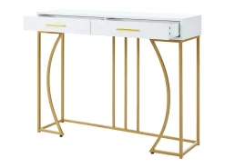 Consola com 2 gavetas - estilo moderno - Branco e Dourado