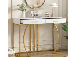 Consola com 2 gavetas - Pés em metal dourado - Branco - BLITZ