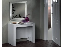 Consola Compton, Mesa de jantar extensível, Mesa com extensões multiusos extensíveis até 10 lugares, 51/237x90h78 cm, Branco Brilhante