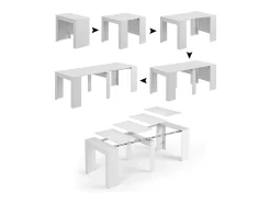 Consola Compton, Mesa de jantar extensível, Mesa com extensões multiusos extensíveis até 10 lugares, 51/237x90h78 cm, Branco Brilhante