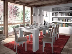 Consola Compton, Mesa de jantar extensível, Mesa com extensões multiusos extensíveis até 10 lugares, 51/237x90h78 cm, Branco Brilhante