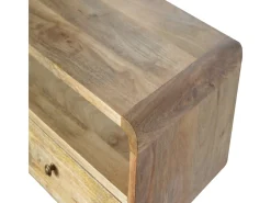 Consola curva estilo carvalho Artisan Furniture, 2 gavetas, 1 prateleira aberta, castanho claro