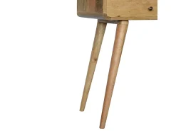 Consola curva estilo carvalho Artisan Furniture, 2 gavetas, 1 prateleira aberta, castanho claro