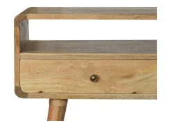Consola curva estilo carvalho Artisan Furniture, 2 gavetas, 1 prateleira aberta, castanho claro