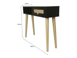 Consola de cana "Marine" - 100 x 29 x 81 cm - Preto