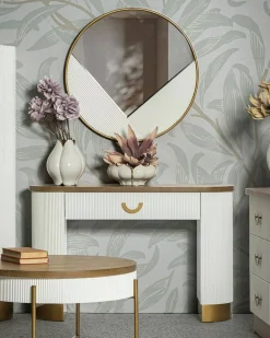 Consola de quadro, mesa multiusos, armário lateral, mesa de corredor, 121x40 h78 cm, branco e castanho
