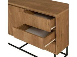 Consola Dicesar, Mesa multiuso, Armário de apoio, Secretária de corredor, 140x36h72 cm, Noz e Preto