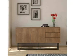 Consola Dicesar, Mesa multiuso, Armário de apoio, Secretária de corredor, 140x36h72 cm, Noz e Preto