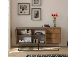 Consola Dicesar, Mesa multiuso, Armário de apoio, Secretária de corredor, 140x36h72 cm, Noz e Preto