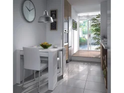 Consola Diluna, Mesa de jantar extensível, Mesa com extensões multiusos extensíveis até 10 lugares, 51/237x90h78 cm, Branco Brilhante