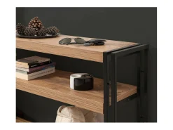 Consola Dmazzarr, Mesa multiusos, Armário de apoio, Secretária de corredor, 140x35h80 cm, Carvalho e Preto