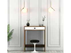 Consola Dpillo, Mesa multiuso, Armário de apoio, Secretária de corredor, 70x85h40 cm, Noz e Branco