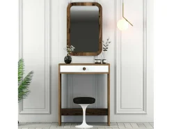 Consola Dplacch, Mesa multiuso, Armário de apoio, Secretária de corredor, 70x85h40 cm, Nogueira e Branco