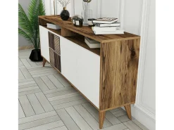 Consola Dpogg, Mesa multiuso, Armário de apoio, Secretária de corredor, 180x35h79 cm, Noz e Branco