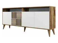 Consola Dpogg, Mesa multiuso, Armário de apoio, Secretária de corredor, 180x35h79 cm, Noz e Branco