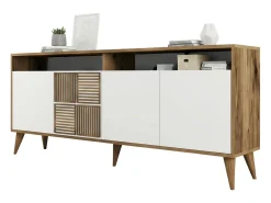 Consola Dpogg, Mesa multiuso, Armário de apoio, Secretária de corredor, 180x35h79 cm, Noz e Branco