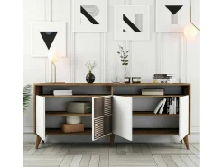 Consola Dpogg, Mesa multiuso, Armário de apoio, Secretária de corredor, 180x35h79 cm, Noz e Branco