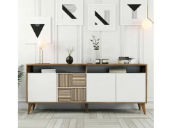 Consola Dpogg, Mesa multiuso, Armário de apoio, Secretária de corredor, 180x35h79 cm, Noz e Branco