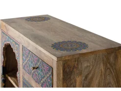 Consola em madeira de mangueira natural e multicolorida Multicolor.Giner y Colomer.79x35x88