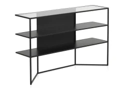 Consola em metal preto com tampo de vidro