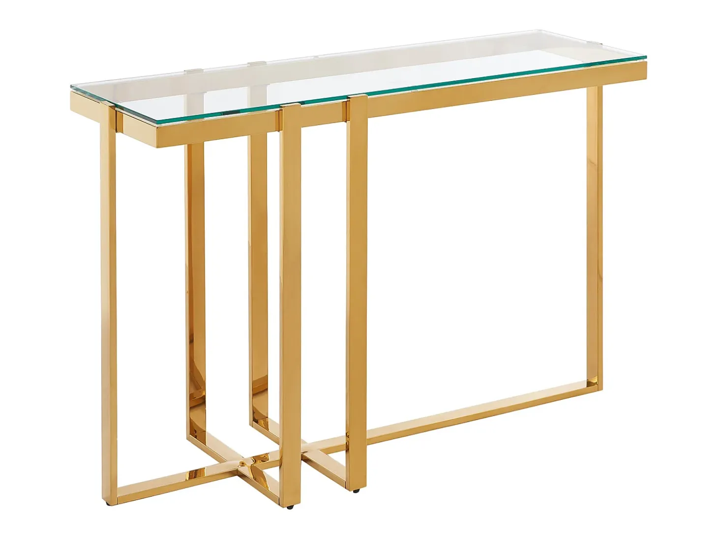 Consola em vidro temperado e aço inoxidável cromado, transparente e dourado - VELETIA