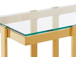 Consola em vidro temperado e aço inoxidável cromado, transparente e dourado - VELETIA