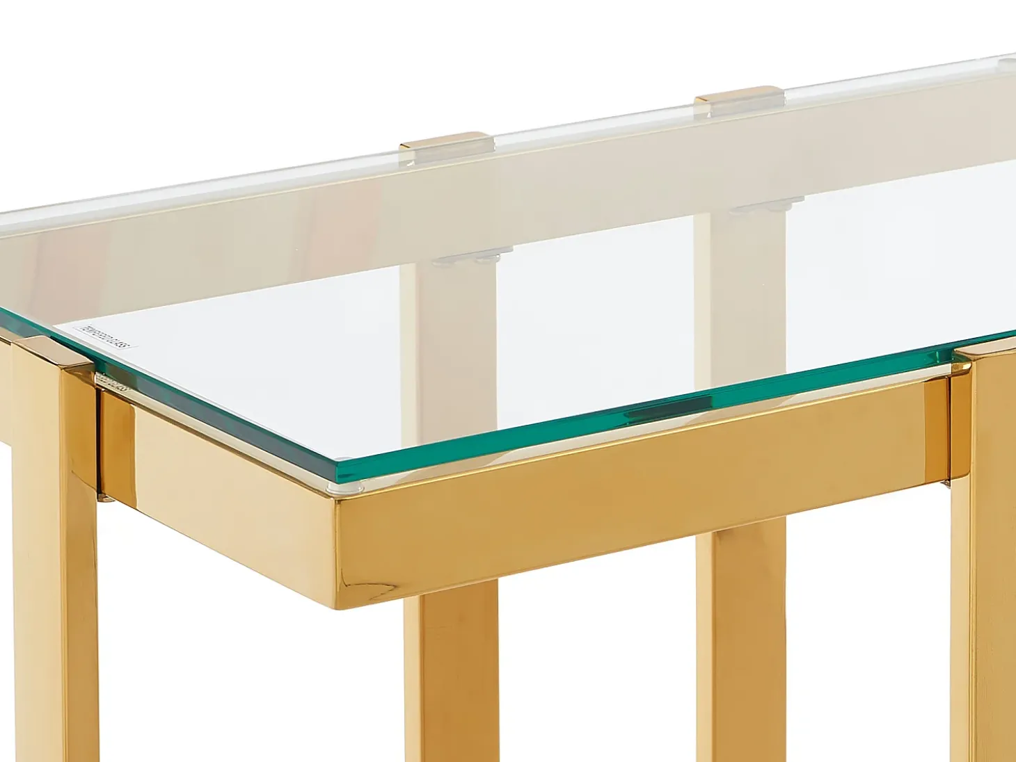 Consola em vidro temperado e aço inoxidável cromado, transparente e dourado - VELETIA