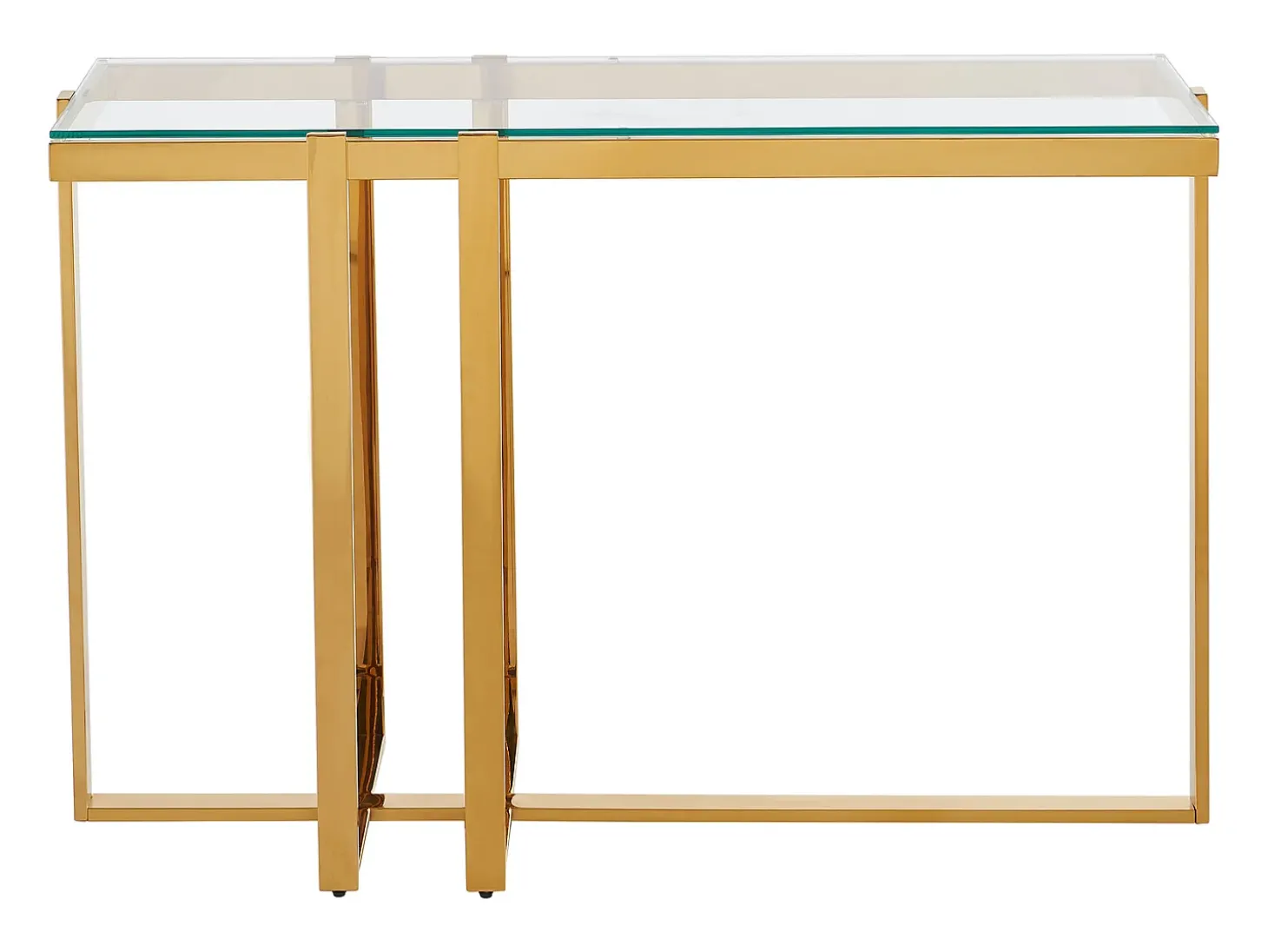 Consola em vidro temperado e aço inoxidável cromado, transparente e dourado - VELETIA