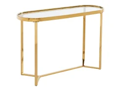 Consola em vidro temperado e aço inoxidável cromado, transparente e dourado - JOLINY