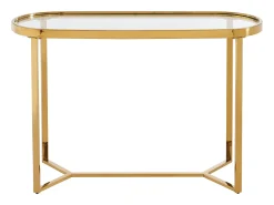 Consola em vidro temperado e aço inoxidável cromado, transparente e dourado - JOLINY