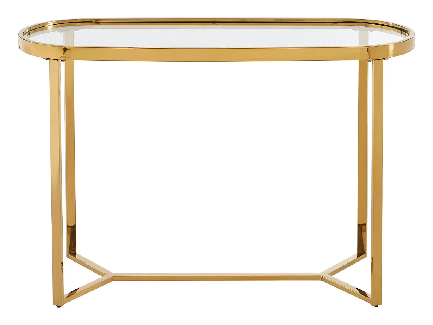 Consola em vidro temperado e aço inoxidável cromado, transparente e dourado - JOLINY