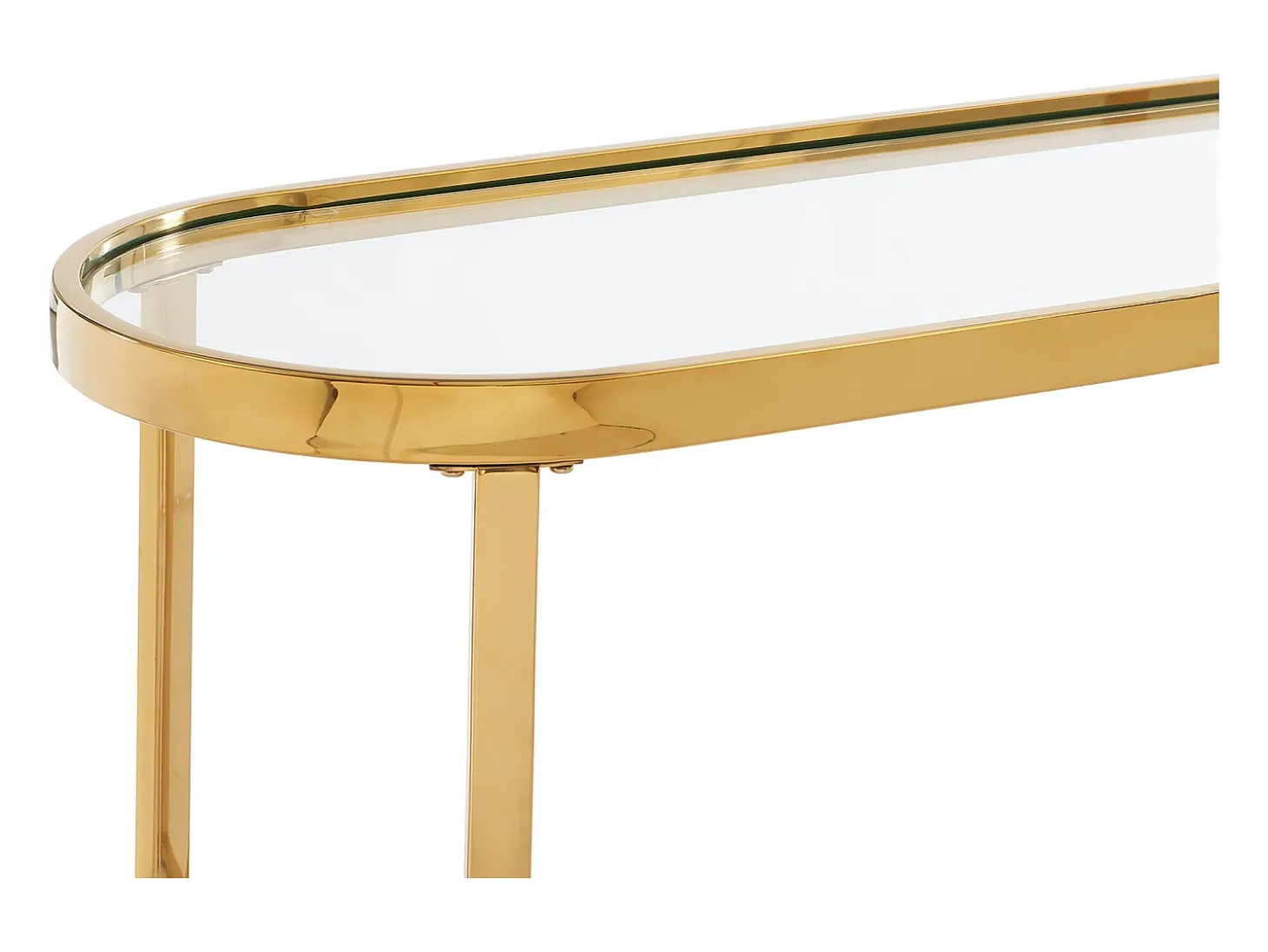Consola em vidro temperado e aço inoxidável cromado, transparente e dourado - JOLINY