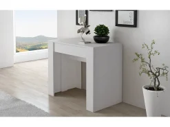 Consola extensível Alberique, Mesa com extensões, Consola multiusos, Mesa de jantar extensível até 10 lugares, 90/237x51h78 cm, Branco