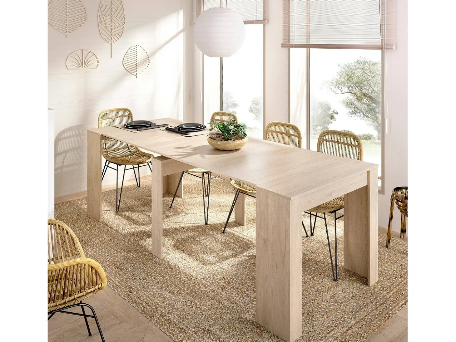 Consola extensível Cognolo, Consola extensível multiposições, Mesa de jantar multiusos, 54/239x90h77 cm, Carvalho