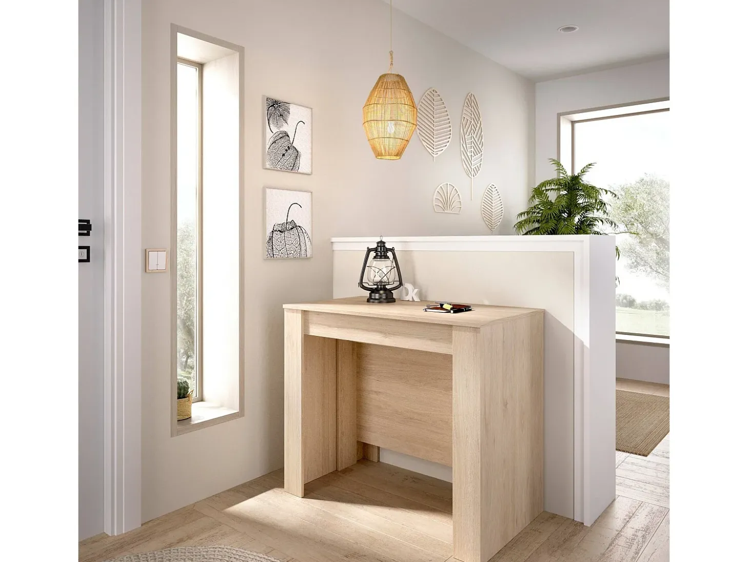 Consola extensível Cognolo, Consola extensível multiposições, Mesa de jantar multiusos, 54/239x90h77 cm, Carvalho