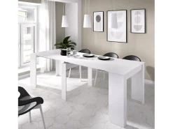 Consola extensível Dbiragh, Mesa de jantar multiusos, Consola extensível multiposições com suporte de extensão incluído, 54/239x90h77 cm, Branco