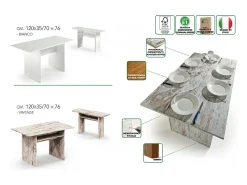 Consola extensível Dgalles, Mesa de jantar com abertura para livro, Consola multiuso extensível, 100% Fabricado em Itália, 120x70h75 cm, Branco