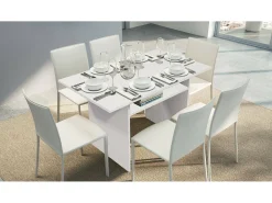 Consola extensível Dgalles, Mesa de jantar com abertura para livro, Consola multiuso extensível, 100% Fabricado em Itália, 120x70h75 cm, Branco
