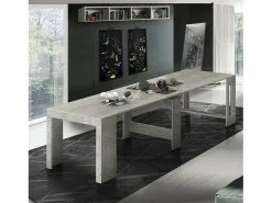 Consola extensível Dguigo, Consola extensível até 12 lugares, Mesa com suportes de extensão, 100% Fabricado em Itália, 51/300x90h77 cm, Cimento