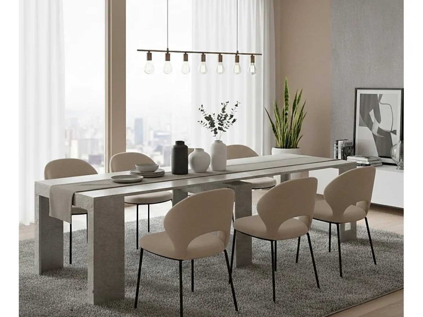 Consola extensível Dguigo, Consola extensível até 12 lugares, Mesa com suportes de extensão, 100% Fabricado em Itália, 51/300x90h77 cm, Cimento