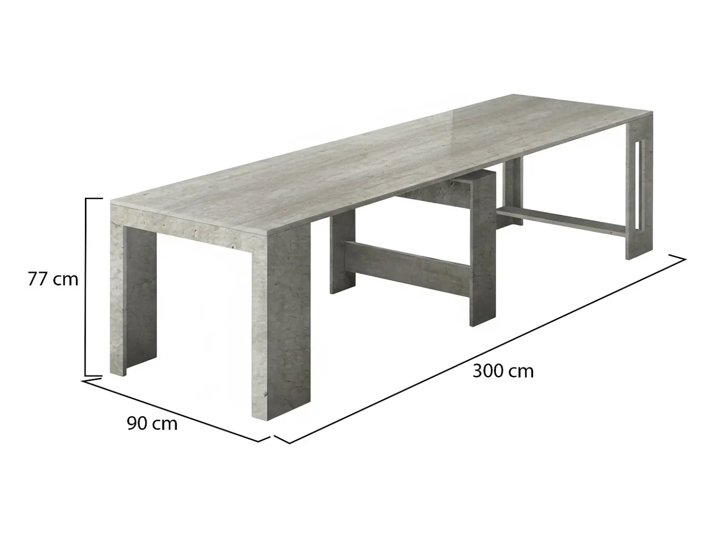 Consola extensível Dguigo, Consola extensível até 12 lugares, Mesa com suportes de extensão, 100% Fabricado em Itália, 51/300x90h77 cm, Cimento