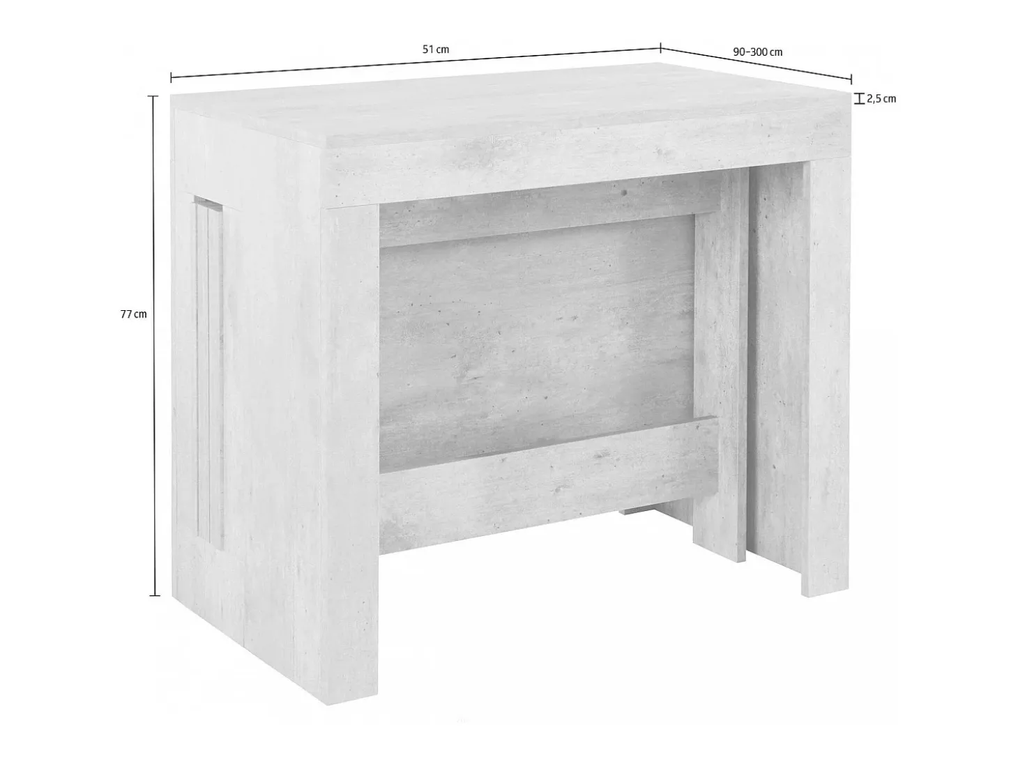 Consola extensível Dguigo, Consola extensível até 12 lugares, Mesa com suportes de extensão, 100% Fabricado em Itália, 51/300x90h77 cm, Branco brilhante