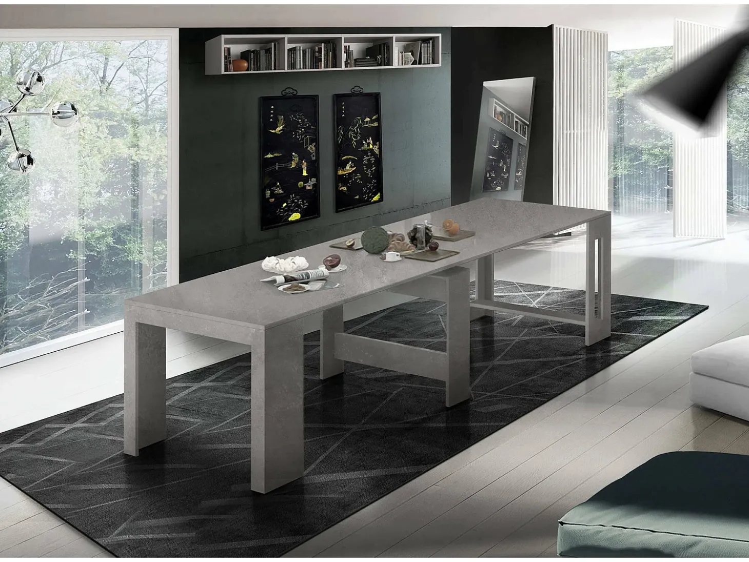 Consola extensível Dguigo, Consola extensível até 12 lugares, Mesa com suportes de extensão, 100% Fabricado em Itália, 51/300x90h77 cm, Mármore cinzento